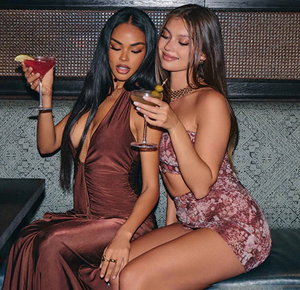 From satin gowns to velvet minis, these party dresses bring all the glam vibes.