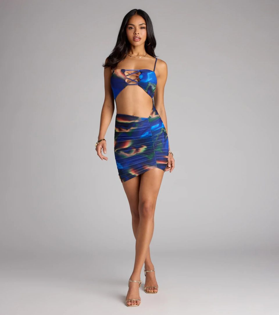 Eyes on You Abstract Print Cutout Mini Dress