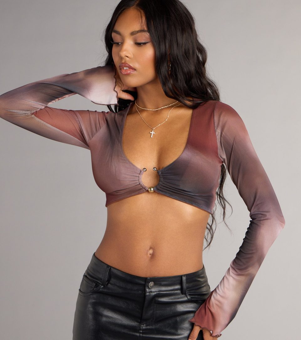 In the Mix Abstract Mesh Plunge Top