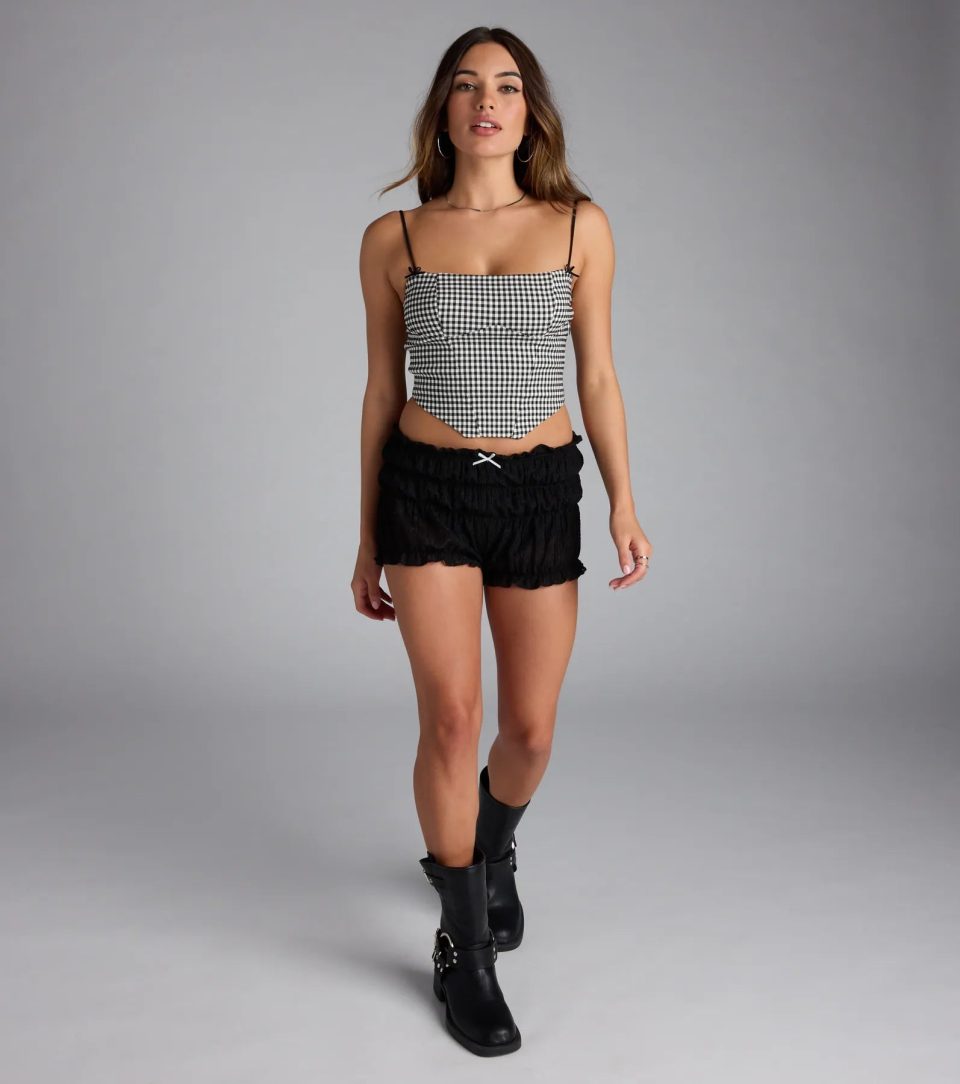 Sweet And Trendy Gingham Print Crop Top