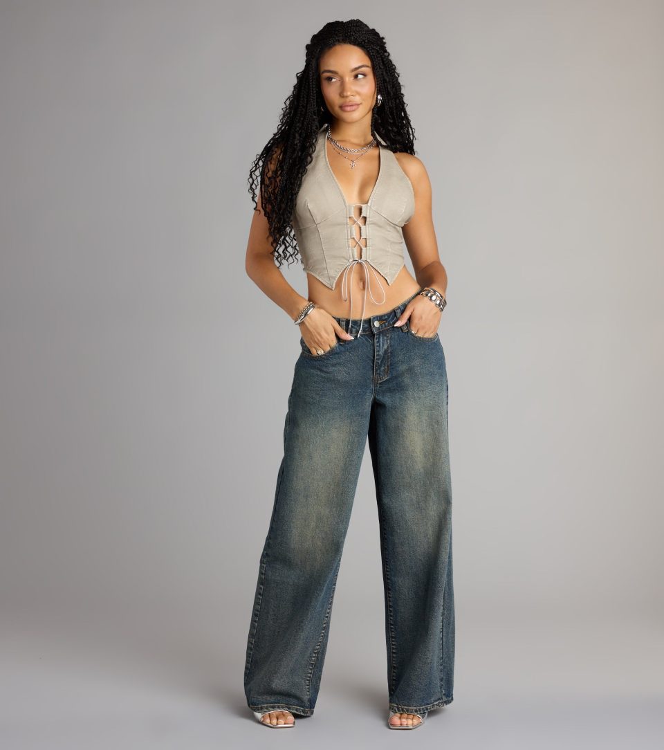 Lace Me Up Faux Leather Halter Crop Top