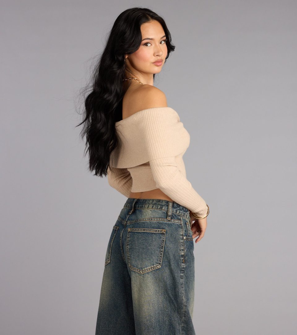 Snug Luxe Off-The-Shoulder Crop Top