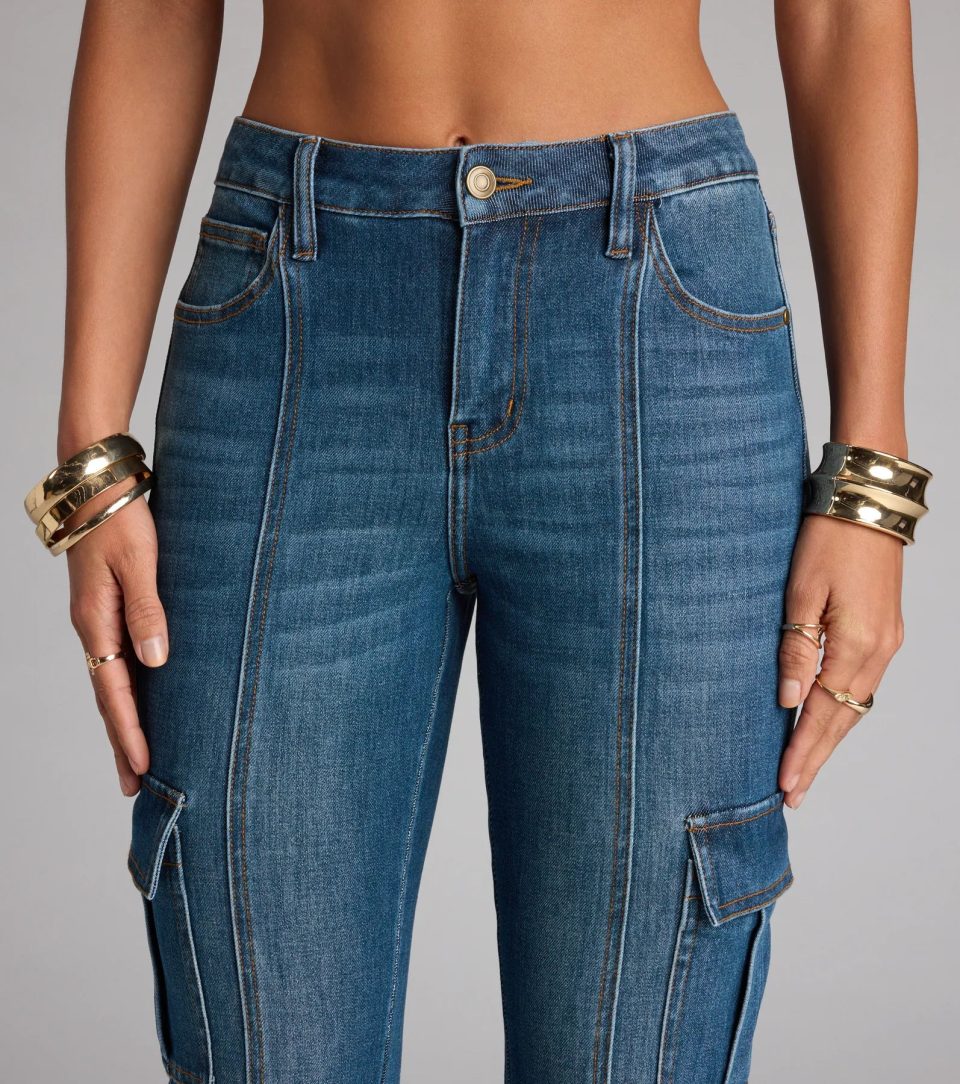 Cool Girl Cargo Mid Rise Flare Denim Jeans