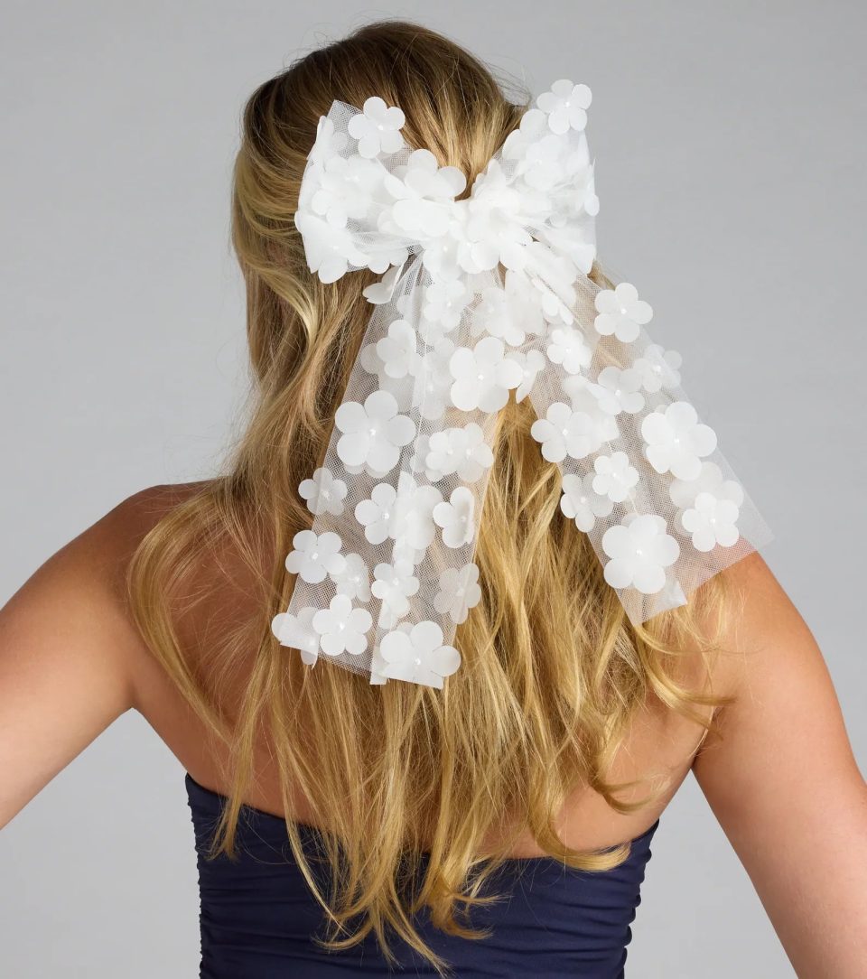 Cutest Charm Flower Tulle Bow Hair Clip